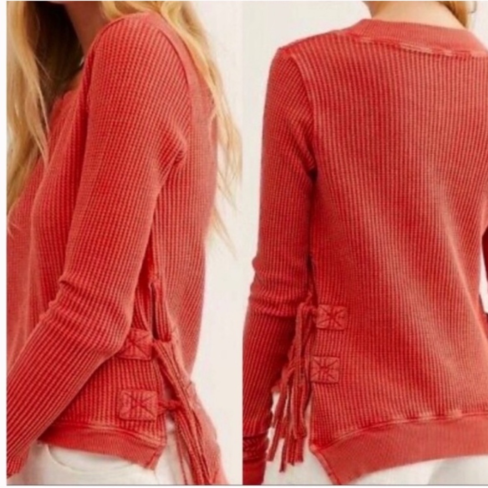 Free People Red Ribbed Sweater - Picture 3 of 6